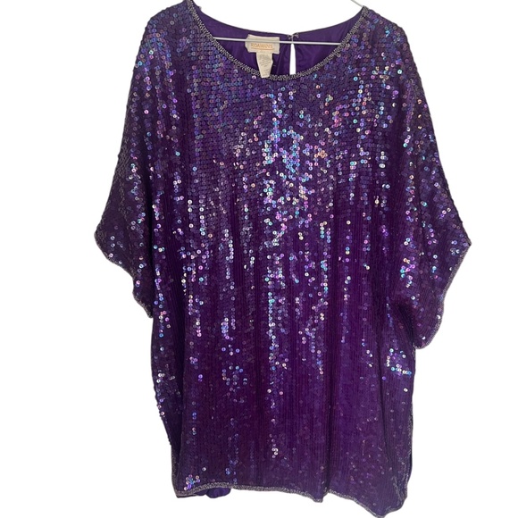 Vintage 100% Silk Purple Sequins Long Top Plus Size - Picture 1 of 7